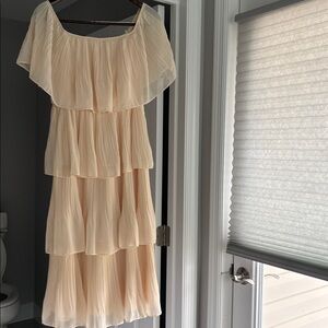 Just Me Cream Layered Maxi Dress off the shoulder